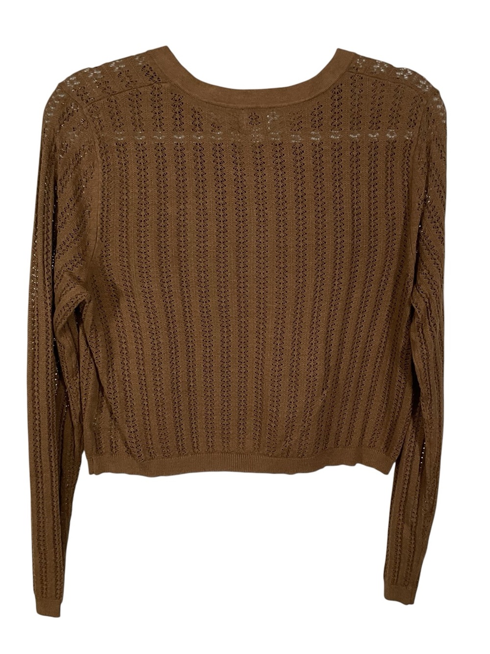 a new day Women’s Brown Button Up Long Sleeve Cropped Sweater. Size L - Picture 2 of 4